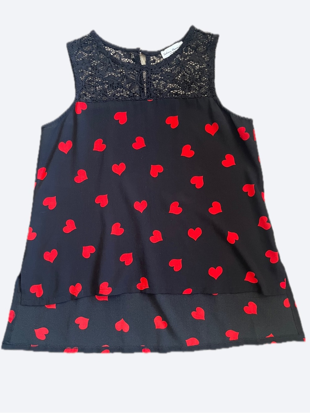 Sabrina Diamanti Heart Print Lace Yoke Sleeveless Blouse Made in Italy Size M L